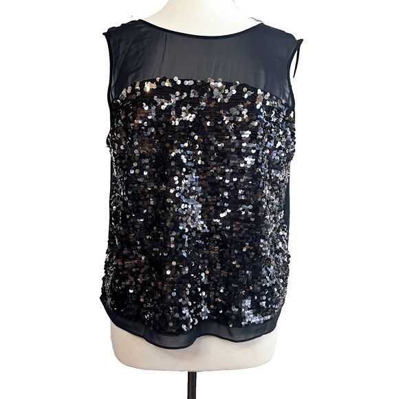 BCBGMAXAZRIA JANINE Top Women's Size L‎ Sequins Silk Drape Evening Blouse - Picture 1 of 10